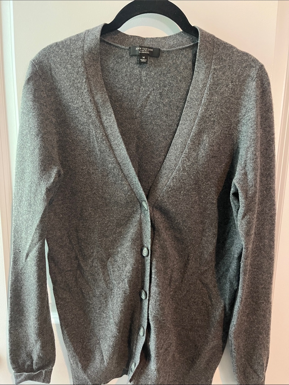 Ann Taylor Women’s cashmere, Charcoal Gray V-Neck Button Front Cardigan